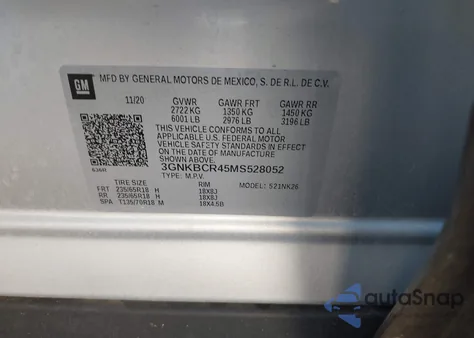 2021 Chevrolet Blazer Fwd 2Lt из США, поврежденный, VIN 3GNKBCR45MS528052